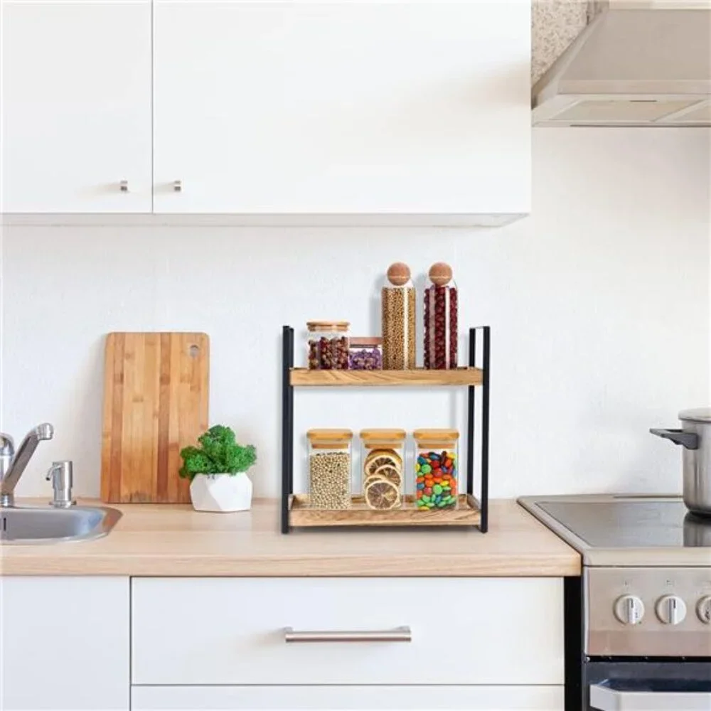 2Tier Countertop Organizer for Bathroom Counter Wood Bathroom Counter Organizers